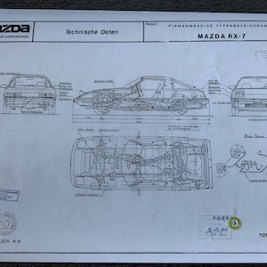 Mazda RX 7 1981 with Targa roof construction drawing ART work