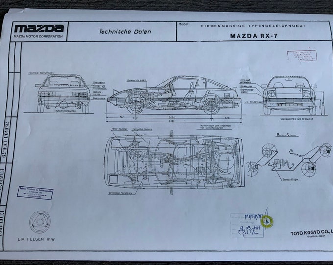 Mazda RX 7 1981 with targa roof construction drawing ART work