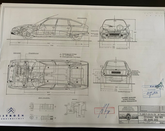 Citroen CX 2400 GTI 1976 construction drawing ART work blueprint