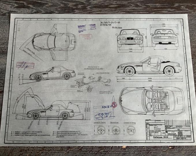 BMW E36 Z3 Roadster ARTwork construction drawing Blueprint