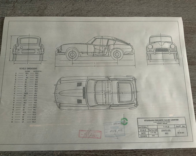 Triumph GT6 Coupe MK1 1963 construction drawing ART work blueprint