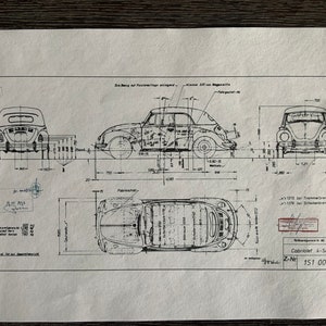 Beetle Cabriolet 1973 1302 construction drawing ART work blueprint