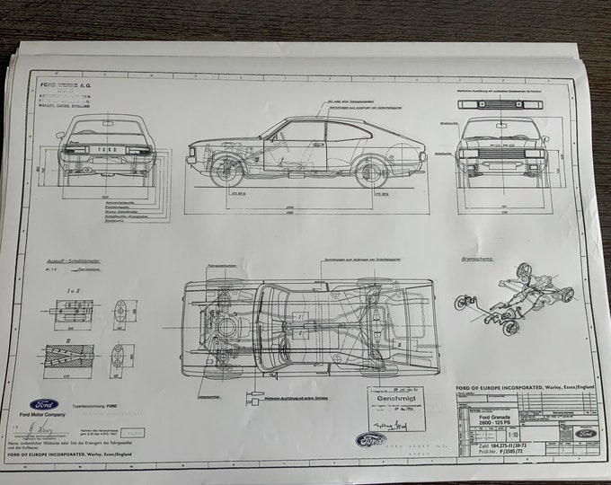 Ford Granada Coupé 2600 125PS 1972 construction drawing ART work blueprint