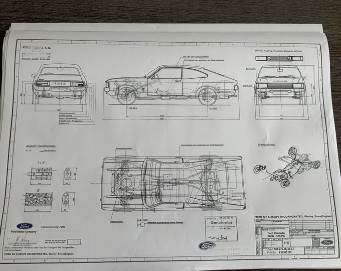 Ford Granada Coupé 2600 125PS 1972 construction drawing ART work blueprint