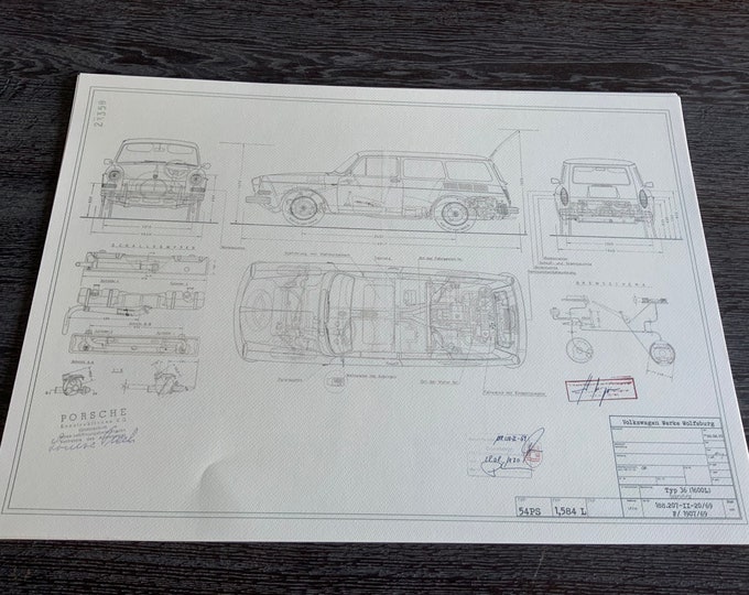 Type 36 1600 L station wagon construction drawing ART work blueprint