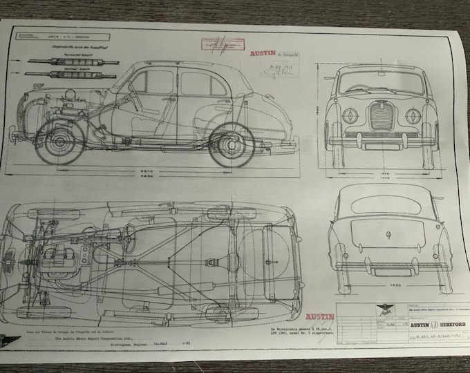 Austin A70 Hereford 1951 construction drawing ART work blueprint