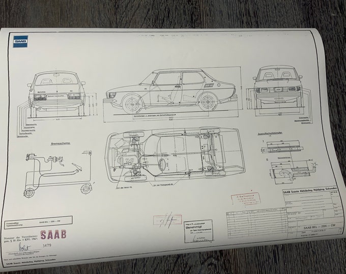 Saab 99 L 2SN-CM 1977 construction drawing ART work Blueprint
