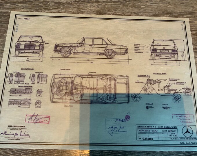 Mercedes W114 220 D up to 1973 construction drawing ART work blueprint