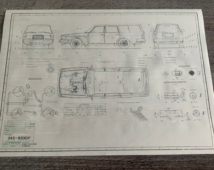 Volvo 245 B230F 1985 construction drawing ART work blueprint