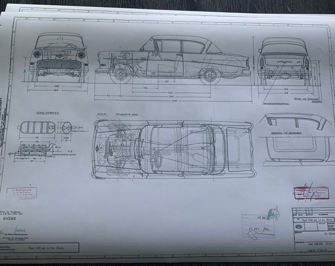 Opel 1200 1.5L 1961 construction drawing ART work blueprint