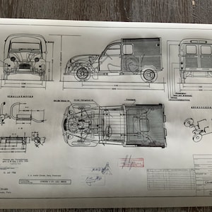 2 CV AZU Break 1966 Citroen bouwtekening KUNSTwerk blauwdruk