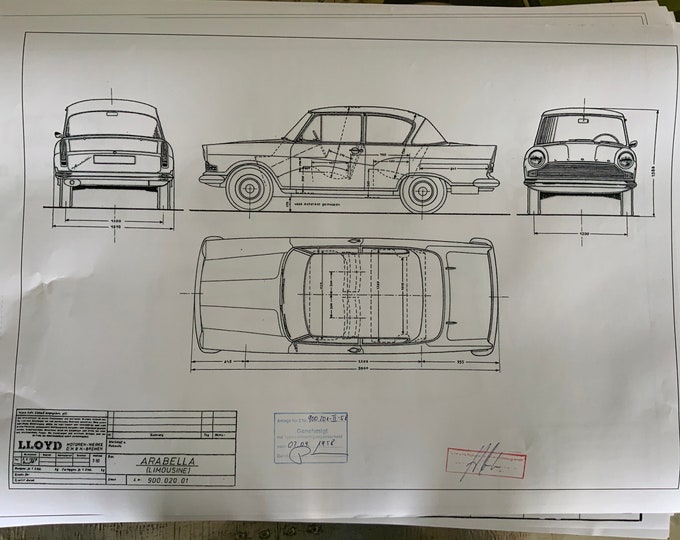 Lloyd Arabella Limousine 1958 construction drawing ART work blueprint