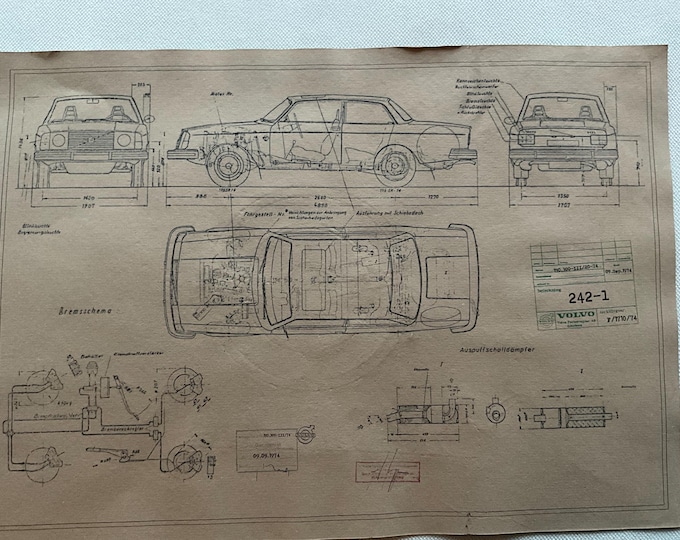 Volvo 242 1974 design drawing ART work