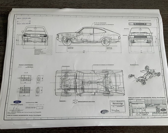 Ford Granada Coupé 2300 108PS 1972 construction drawing ART work blueprint