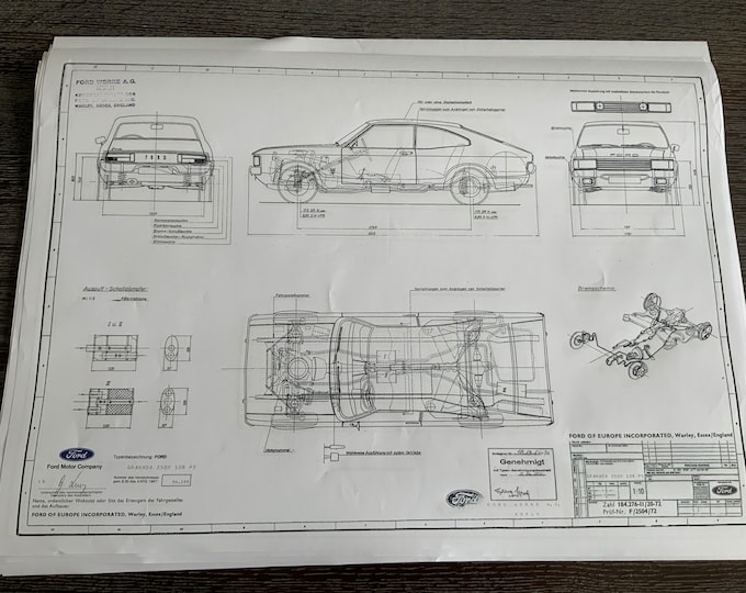 Ford Granada Coupé 2300 108PS 1972 construction drawing ART work blueprint