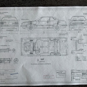 Honda Prelude 1979 construction drawing ART work Blueprint