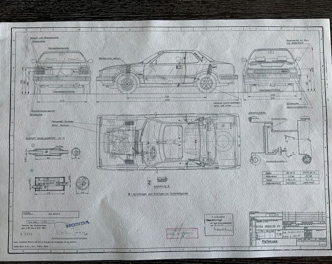 Honda Prelude 1979 construction drawing ART work Blueprint