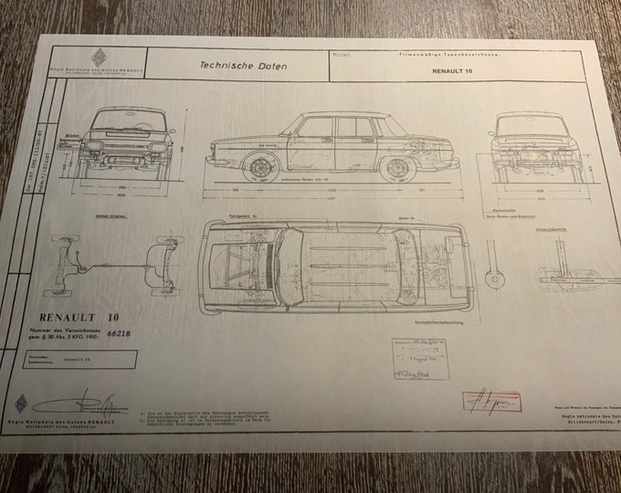 Renault 10 1967 construction drawing ART work blueprint