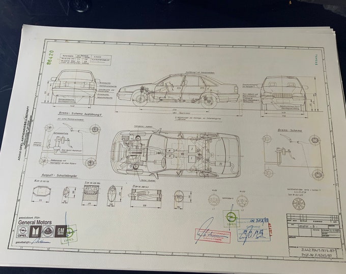 Opel Senator B Sedan 1987 construction drawing ART work