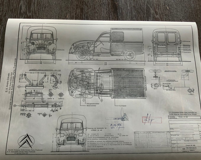 AK 400 Square Lamp Citroen 2CV 1974 NFL Construction Drawing ART work Blueprint