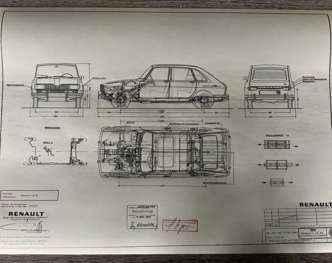 Renault 16 TS 1968 construction drawing ART work blueprint