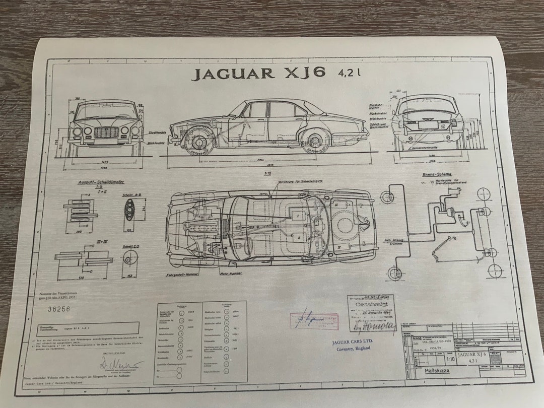 Jaguar XJ6 1969 Design Drawing ART Work - Etsy