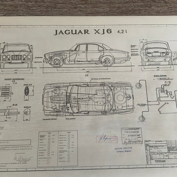 Jaguar XJ6 1969 Konstruktionszeichnung ART work
