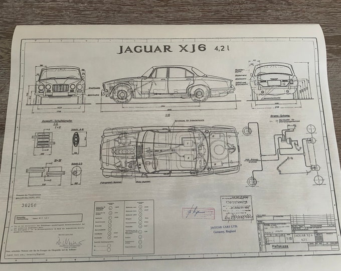 Jaguar XJ6 1969 design drawing ART work