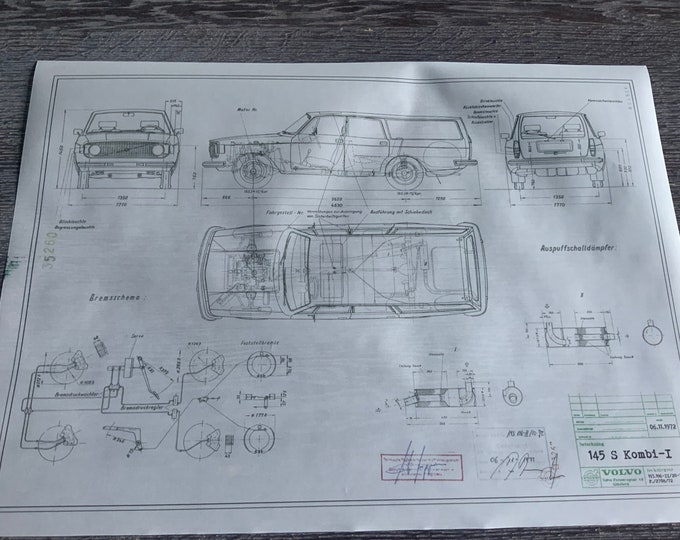 Volvo 145 S station wagon 1972 construction drawing ART work blueprint