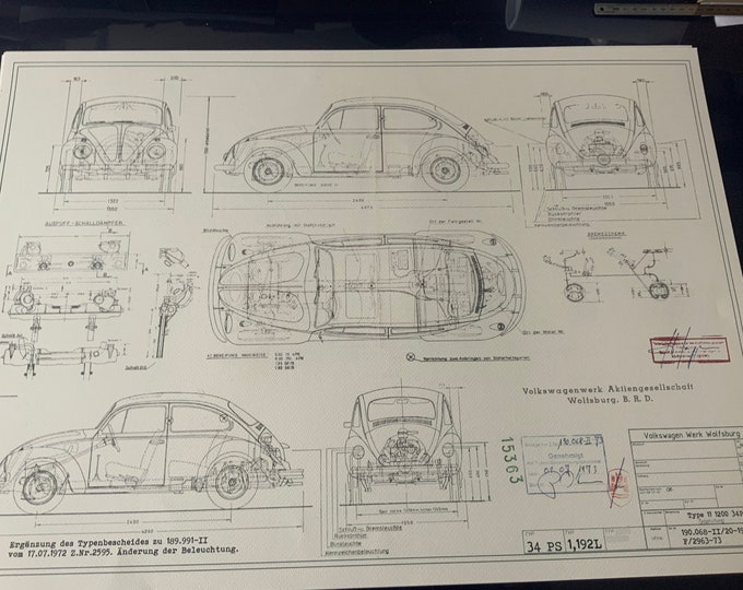 Beetle 1200 34PS 1973 Kuhfuß construction drawing ART work Blueprint 190068
