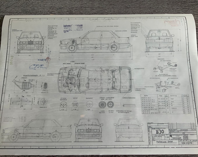 E30 BMW 325i Sport Package 1987 design drawing ARTwork