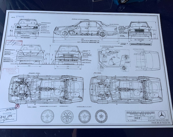 Mercedes W124 500E Limousine 1991 design drawing ART work