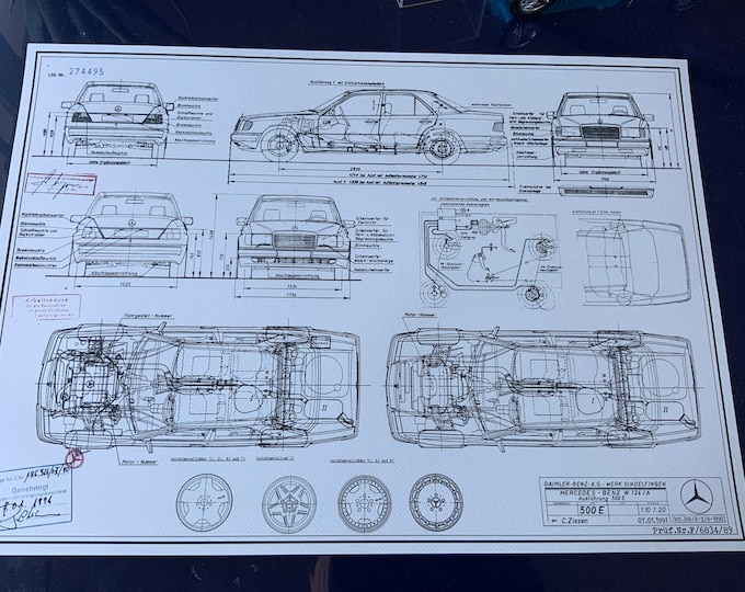 Mercedes W124 500E Sedan 1991 construction drawing ART work