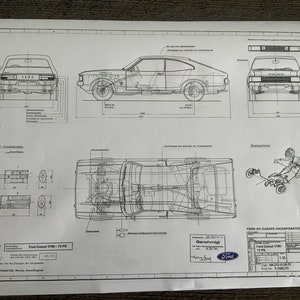 Ford Consul Coupé 1700 75PS 1972 construction drawing ART work blueprint