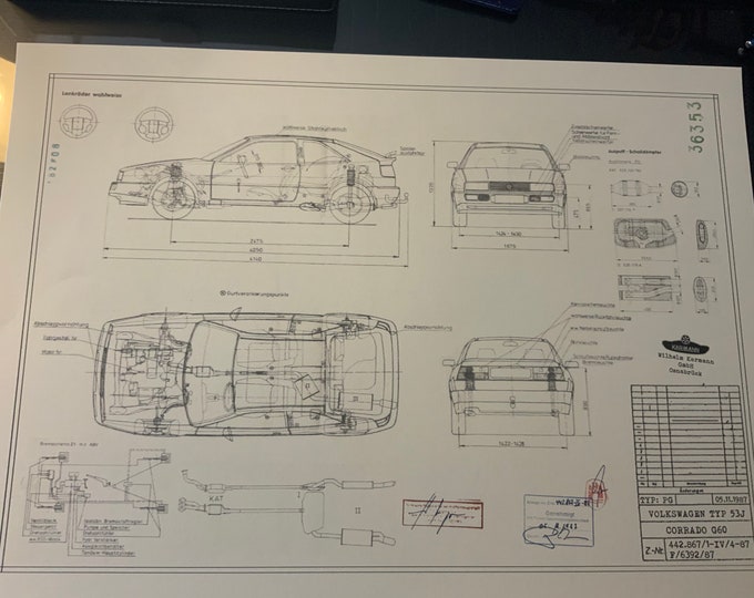 Corrado Type 53J G60 Type PG 1988 construction drawing ART work Blueprint