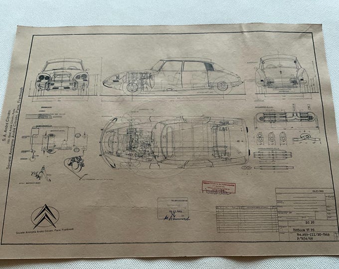 Citroën DS 20 1968 design drawing ART work