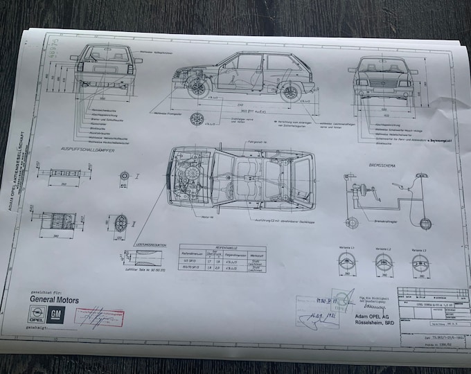 Corsa A 1.2 ST 1982 construction drawing ART work blueprint