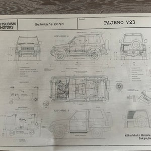 Mitsubishi Pajero V23 Hardtop 1991 construction drawing ART work blueprint