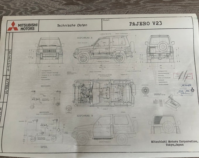 Mitsubishi Pajero V23 Hardtop 1991 construction drawing ART work blueprint