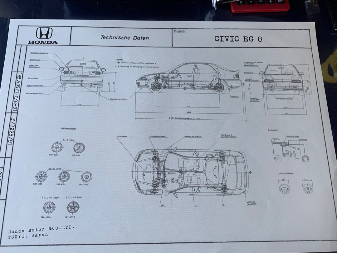 ホンダ シビック EG8 1991 セダン 構造図 ART 作品 青写真 - Etsy 日本