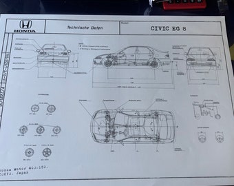 ホンダ シビック EG8 1991 セダン 構造図 ART 作品 青写真 - Etsy 日本
