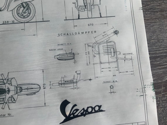 Vespa 125 VNL 1967 Sprint Construction Drawing ART Work