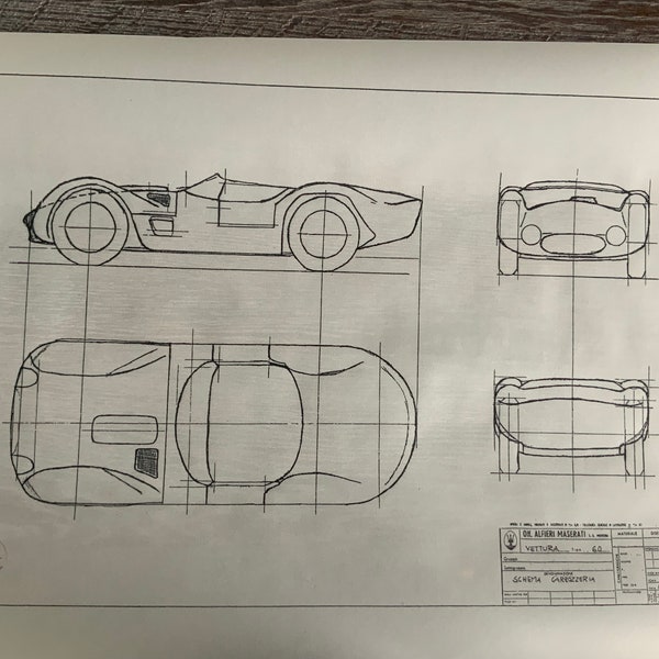 Maserati Birdcage Tipo 60 1962 Konstruktionszeichnung ART work