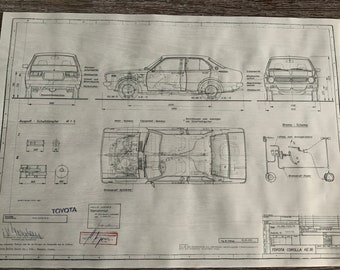 トヨタ カローラ KE30 2・4ドア 1974年 構造図 ART 作品設計図 - Etsy 日本