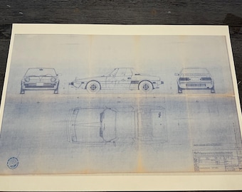 Fiat 128 X1/9 by Bertone 1977 Blueprint. Construction drawing ARTwork