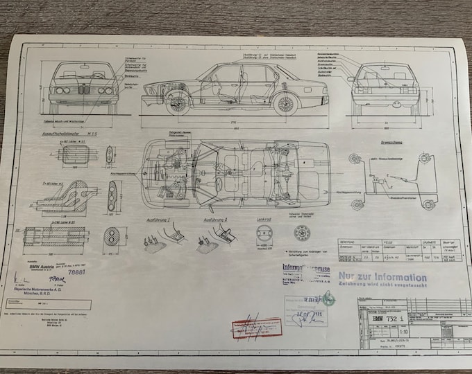 BMW E23 732i VFL 1979 construction drawing ARTwork