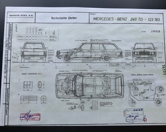 Mercedes W123 station wagon from 1978 stamped 1981 design drawing ART work