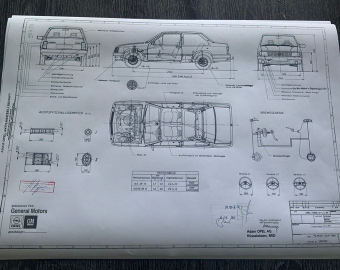 Corsa A notchback 1.3 SB 1982 construction drawing ART work blueprint