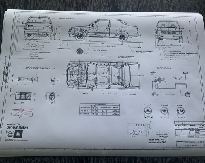 Corsa A Notchback 1.3 SB 1982 Construction drawing ART work blueprint