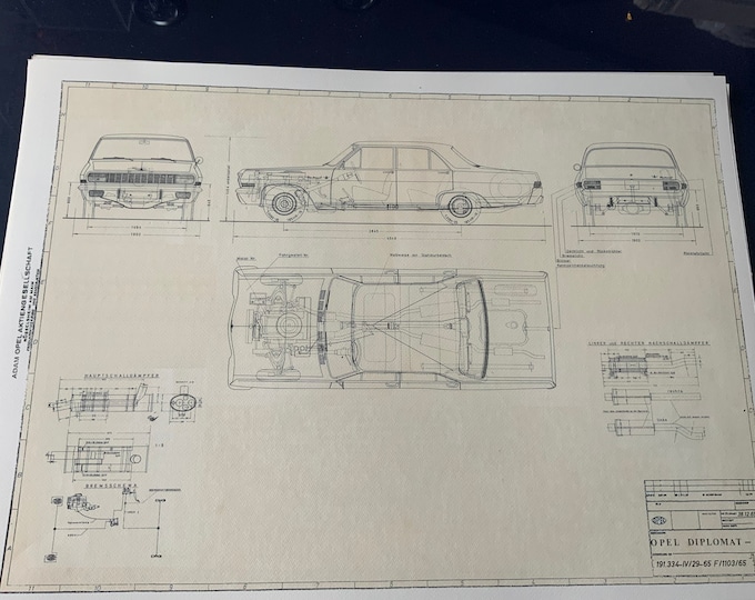 Opel Diplomat A Limousine 1965 design drawing ART work